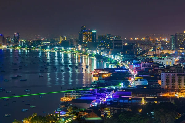 Pattaya City Many Boats Docking Night Thailand — Stock Photo, Image