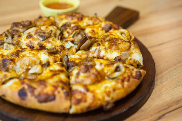 Pizza Seafood Wood Table — Stock Photo, Image