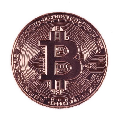 Bronz bitcoin beyaz bir arka plan üzerinde izole