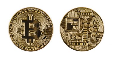 Altın bitcoin beyaz bir arka plan üzerinde izole