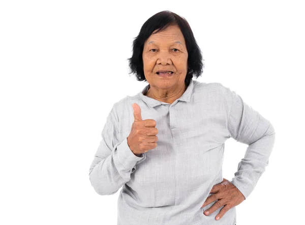Happy Senior Woman Showing Thumbs Isolated White Background — Stock Photo, Image