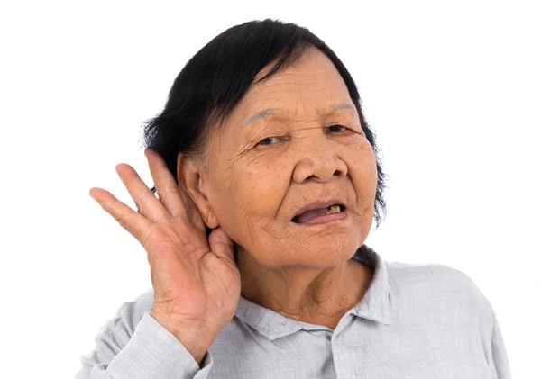 Senior Woman Hearing Isolated White Background — Stock Photo, Image