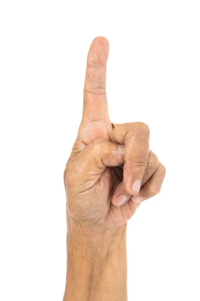 Senior Hand Counting Number One Isolate White Background — Stock Photo, Image