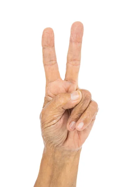 Senior Hand Counting Number Two Isolate White Background — Stock Photo, Image