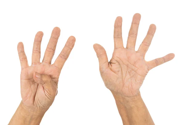 Senior Hand Counting Number Nine Isolate White Background — Stock Photo, Image