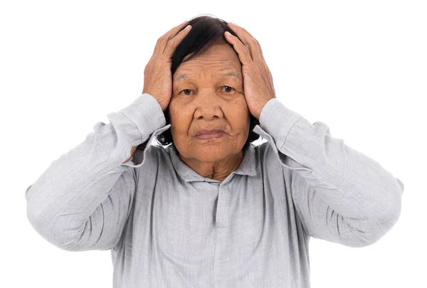 Senior Woman Feel Headache Isolated White Background — Stock Photo, Image