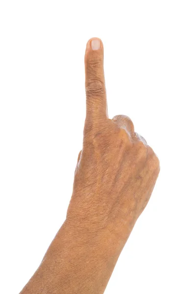 Senior Hand Tellen Nummer Één Isolaat Een Witte Achtergrond — Stockfoto