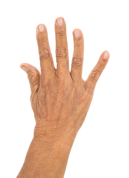 Старшие Руки Подсчет Номер Пять Изолировать Белом Фоне — стоковое фото
