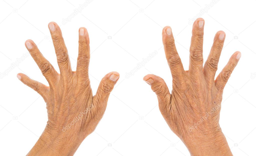 senior hand counting number 10 (ten) isolate on a white background