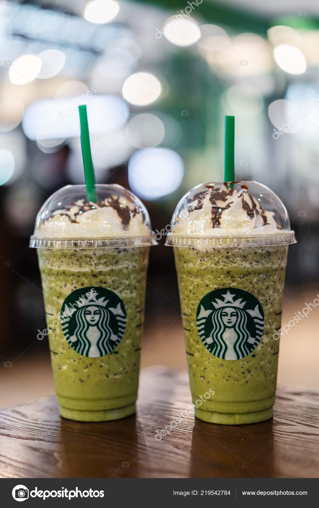 Nakhon Ratchasima Thailand Sep 2018 Two Glass Green Tea Frappe