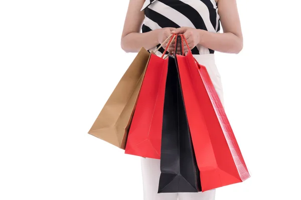 Woman Holding Shopping Bag Isolated White Background — Stock Photo, Image