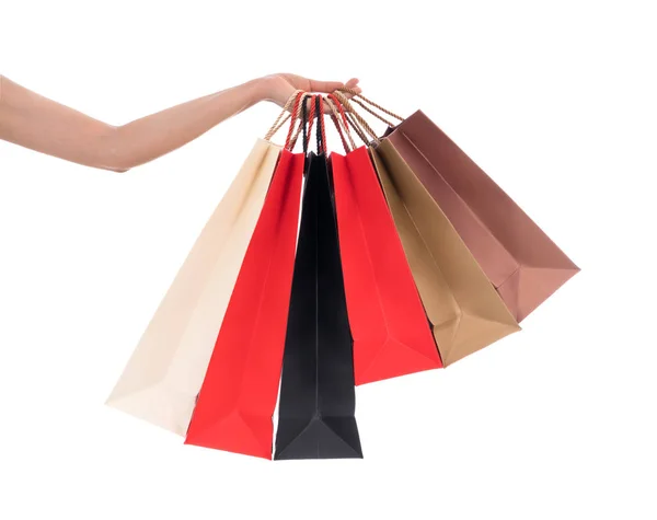 Hand Holding Shopping Bag Isolated White Background — Stock Photo, Image