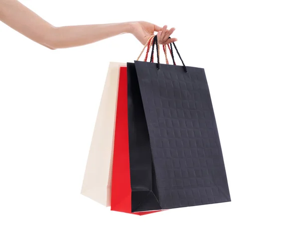 Hand Hält Einkaufstasche Isoliert Auf Weißem Hintergrund — Stockfoto