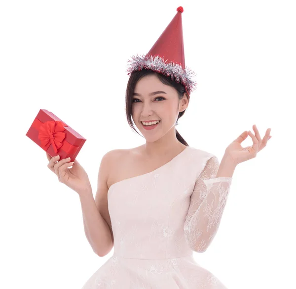 모자와 빨간색 크리스마스 배경에 — 스톡 사진