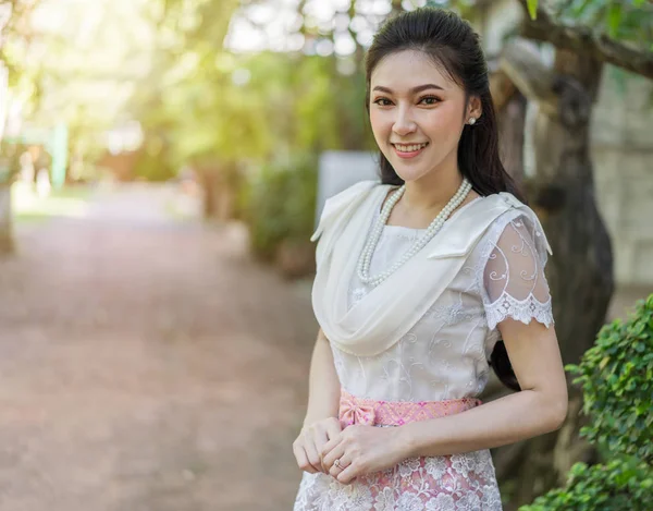 Portrait Beautiful Young Woman Thai Traditional Dress — Stock Photo, Image