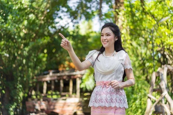 Portrait Beautiful Young Woman Thai Traditional Dress — Stock Photo, Image