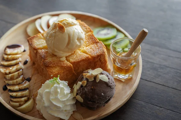 Toast Miele Dolce Dessert Caffè — Foto Stock