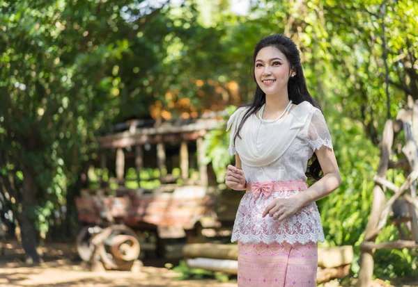 Portrait Beautiful Young Woman Thai Traditional Dress — Stock Photo, Image