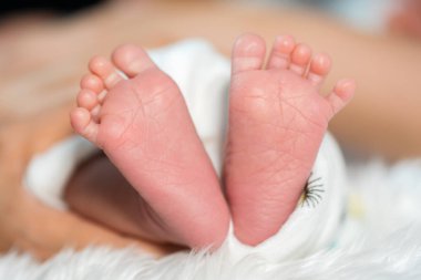 Yeni doğan bebeğin ayakları yukarı Cloe