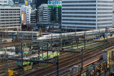Tokyo tren istasyonuna yaklaşan yerel tren, Japonya