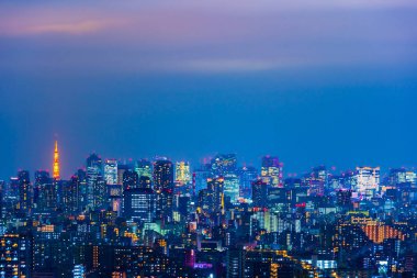 Tokyo şehri geceleri, Japonya.