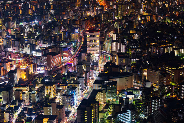 Aerial night view of Yokohama Cityscape, Japan