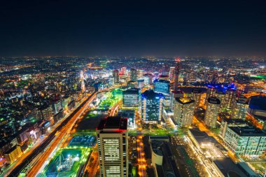 Yokohama Cityscape gece görünümü, Japonya