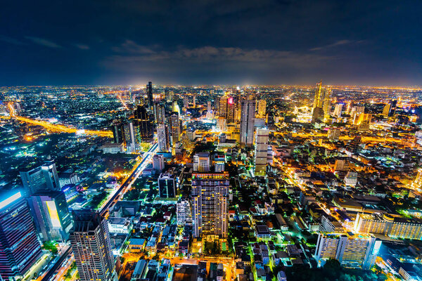 Bangkok city view with Chao Phraya River at night, Thailand