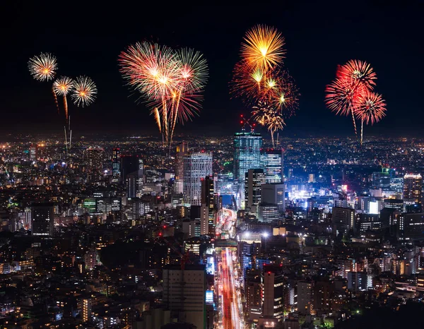 Ohňostroj nad Tokiem v noci, Japonsko — Stock fotografie