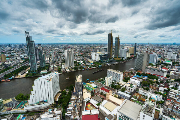 View of Bangkok city with Chao Phraya River, Thailand