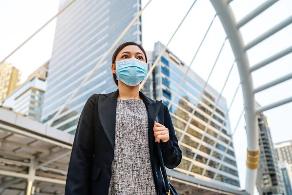 Mujer Negocios Con Máscara Médica Para Protección Contra Pandemia Del — Foto de Stock