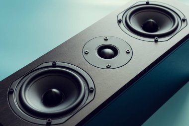 Müzik ve ev sinema sistemi için renk moduna ve ses tonuna sahip siyah premium hoparlör kapanışı