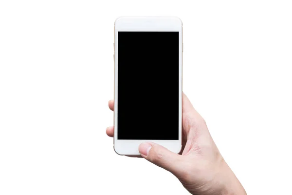 Smartphone de mano con pantalla de maqueta negra . — Foto de Stock
