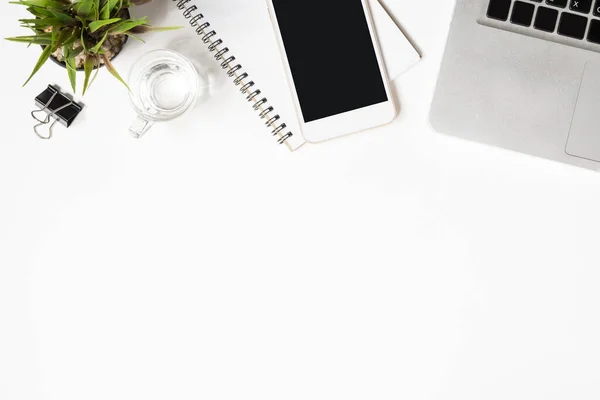 White Office Desk Table Lot Things Top View Copy Space — Stock Photo, Image