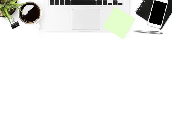 Laptop Supplies Isolated White Top View Copy Space Flat Lay — Stock Photo, Image
