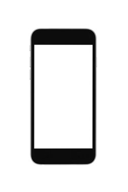 Beyaz ekranlı siyah akıllı telefon beyaz ba 'da izole edilmiştir.
