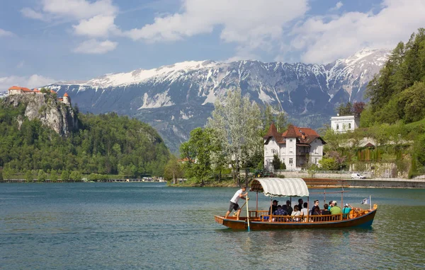 Bled Slovenya Nisan 2018 Lake Bled Üzerinde Bir Kayığın Antik — Stok fotoğraf