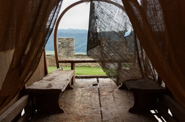 Reconstruction of the interior of an ancient roman cart