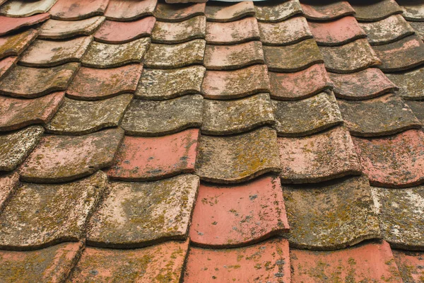 Alte Tonfliesen Das Dach Des Alten Elternhauses — Stockfoto