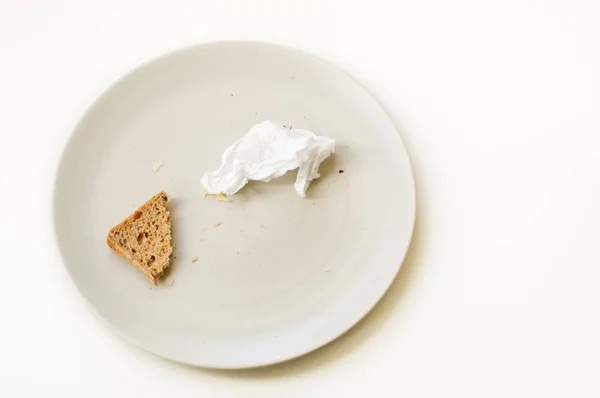 Pedaço Torrada Comido Guardanapo Papel Desintegrado Prato — Fotografia de Stock