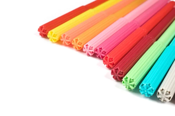 Colored Felt Tip Pens Row White Background — Stock Photo, Image