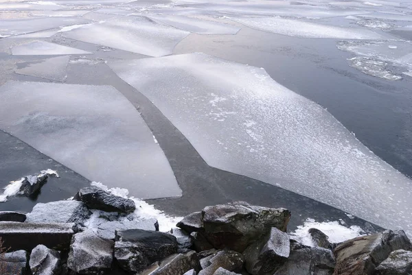 Congelación Orilla Del Lago Frío Día Invierno —  Fotos de Stock