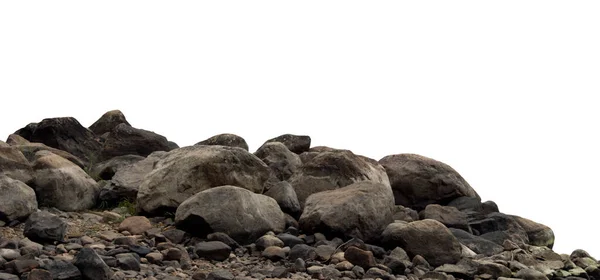 Heap Mörka Granit Block Och Stenar Isolerade Vit Bakgrund — Stockfoto