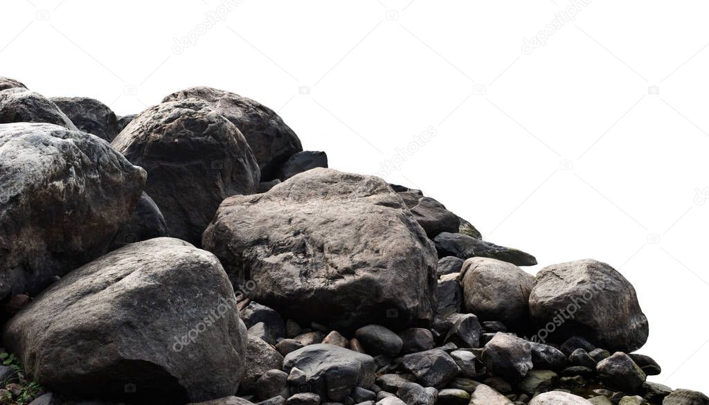 Heap of dark stones isolated on white background.