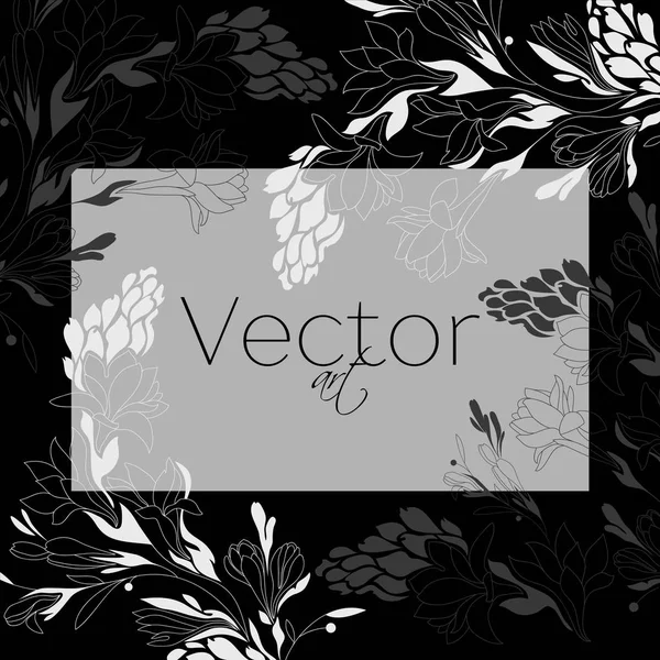 Шаблон Фон Векторные Цветы Искусство Черно Белый — стоковый вектор