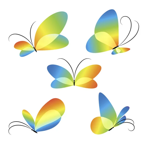 Diseño Mariposas Brillantes Conjunto Iconos — Vector de stock