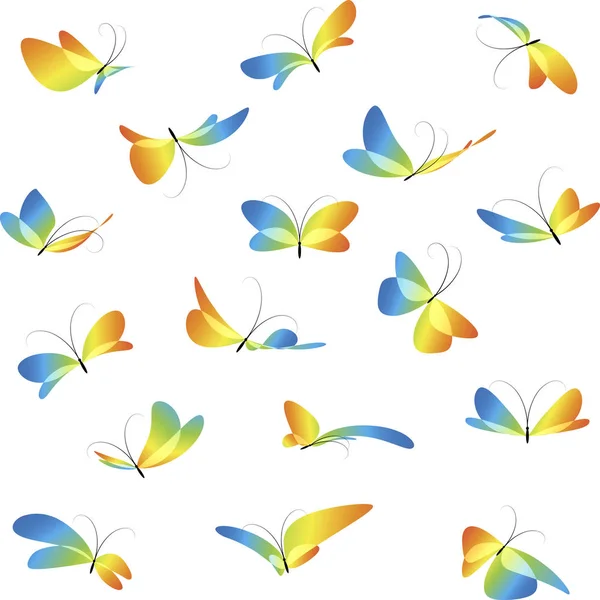 空飛ぶ芸術異なるカラフルな蝶白い背景の美しい様式化されたアイコン セットに分離 — ストックベクタ