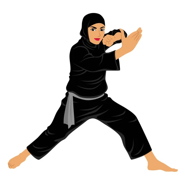 Endonezya Silat Martial Arts Vektör - Pose 11 - Kadın Pendekar Silat — Stok Vektör