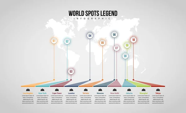 Vectorillustratie Van Wereld Plekken Legende Infographic Ontwerpelement — Stockvector