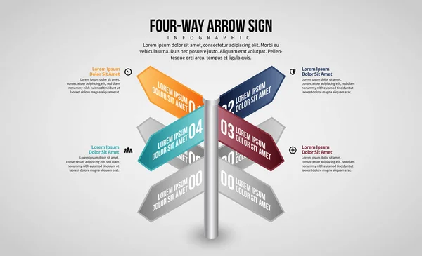 Illustration Vectorielle Élément Conception Infographique Four Way Arrow Sign — Image vectorielle